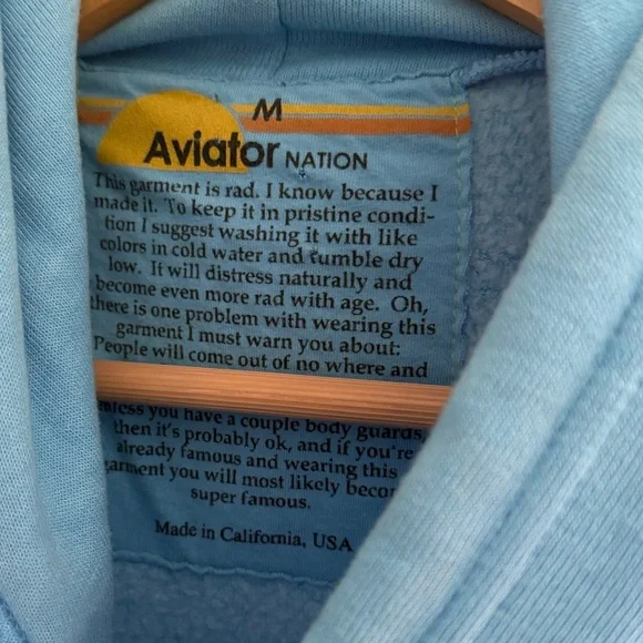 Aviator Nation Bolt Stripe Sleeveless Relaxed Sky Blue Pullover Hoodie - Picture 3 of 5